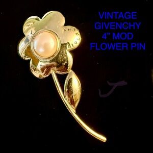 Givenchy Gold and Cream Floral Brooch with Sculpted Petals